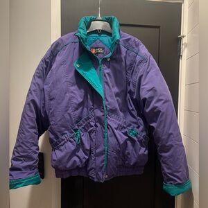 Andy Johns Vintage Puffer Jacket Ski Snow Coat 80s 90s purple teal Retro Large